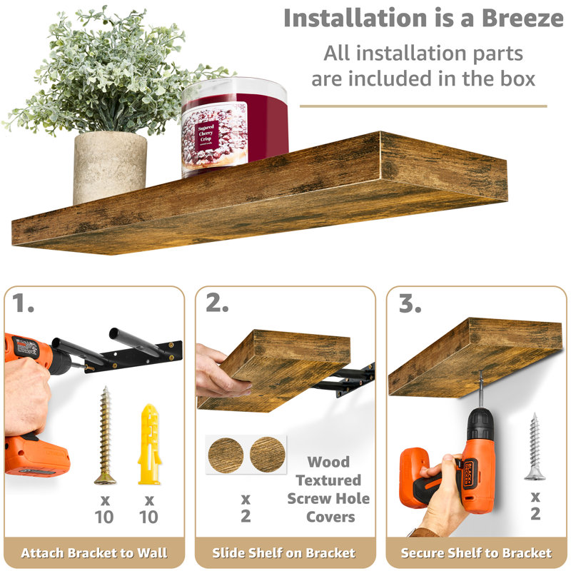  Floating Shelves with Invisible Mounting Set of 4, 9.25" H x 23.75" W x 2" D