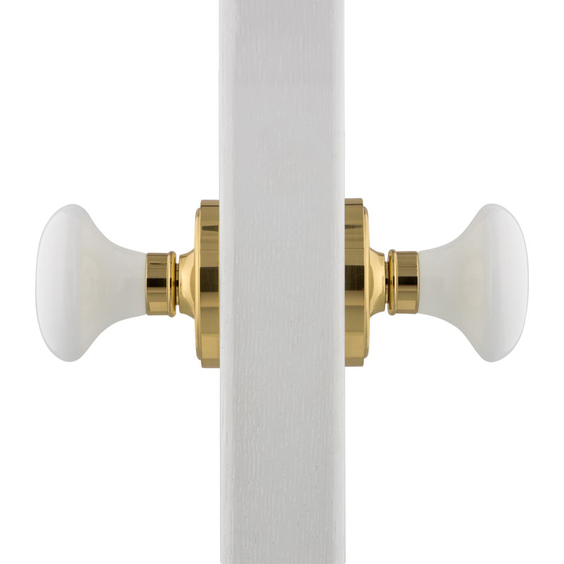 Classic Rosette with White Porcelain Door Knob, Polished Brass