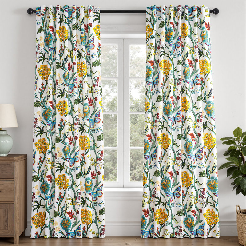 Ensemble de 2 rideaux à motif floral Mid Century, Vert sauge, L 52 po x L 90 po