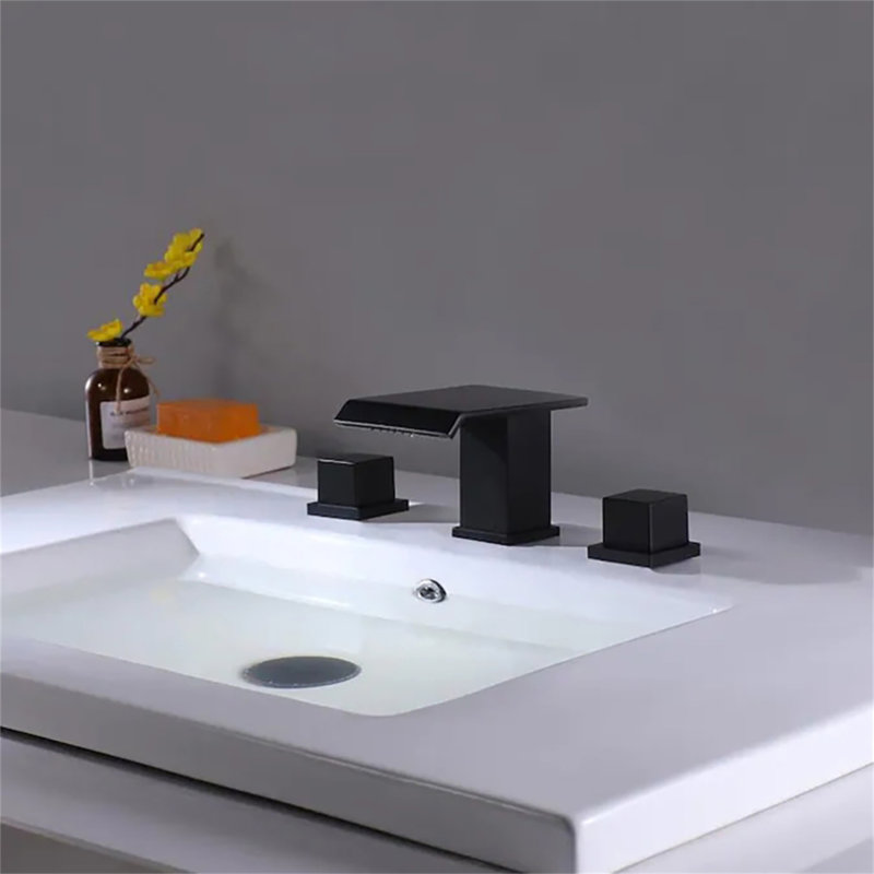 Robinet de lavabo de salle de bain à large entraxe pour 3 trous 8 pouces à deux poignées Waterfall