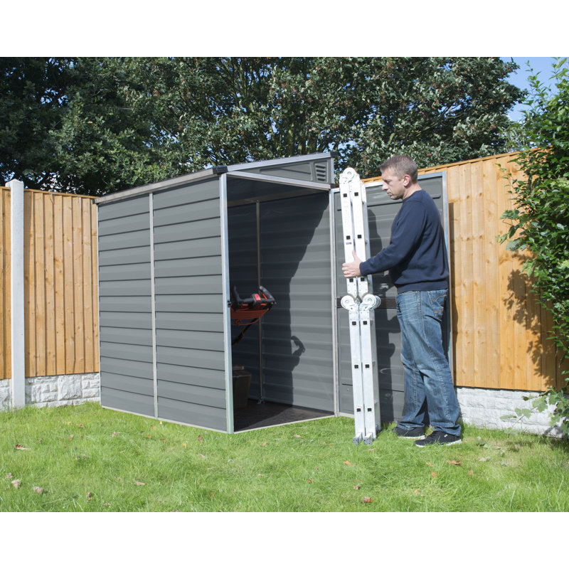 Skylight 6 ft. W x 4 ft. D Plastic Pent Garden Shed, Grey