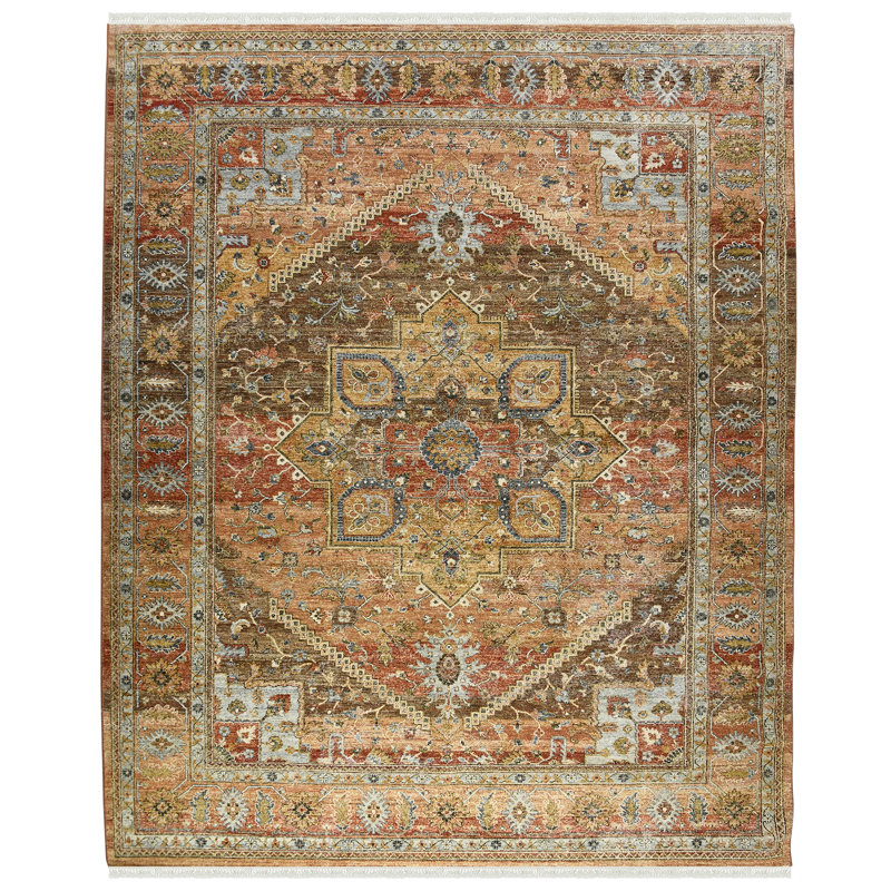 Wool Geometric Area Rug in Orange, Rectangle 8' x 10'