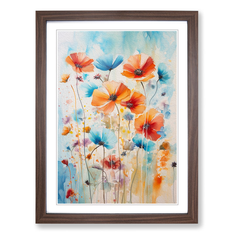 Wildflowers Gestural Art - Framed Print, Walnut Framed, 64cm H x 46cm W