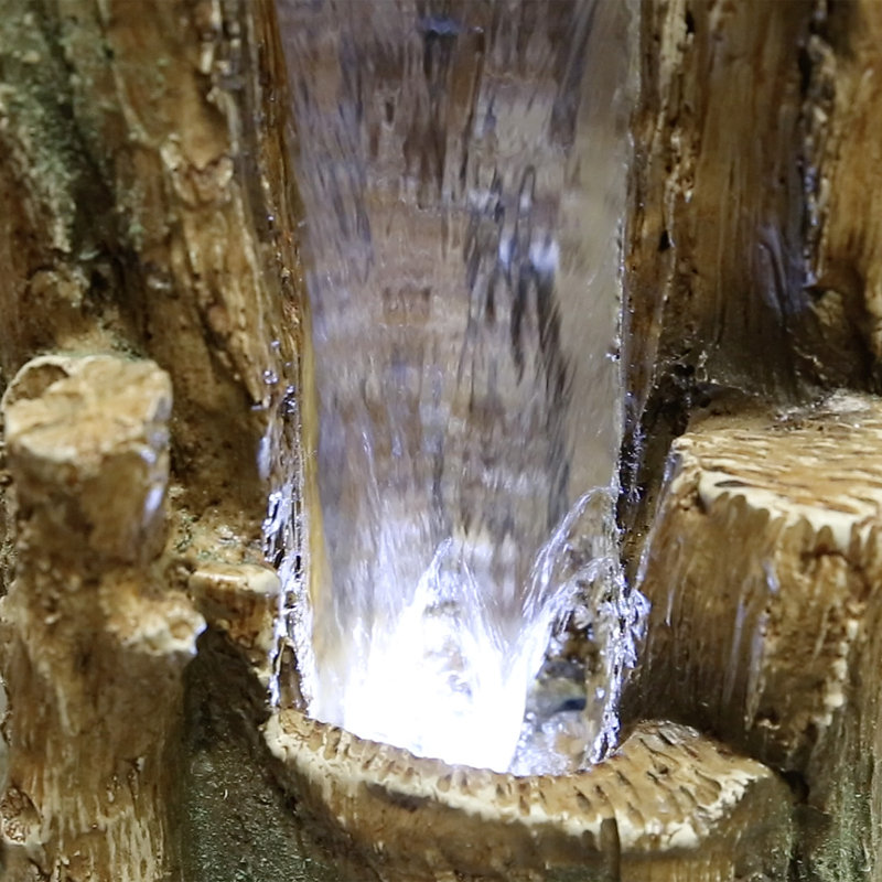 Open Tree Trunk Fountain w/Cool White LED Lights, 22" H x 11" W x 13" D