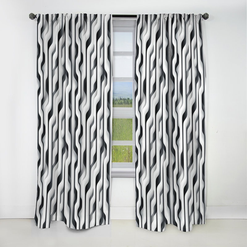 Motif rayé d'illusion optique noir et blanc - Rideau occultant à rayures - 1 panneaux, L 52 po x L 120 po