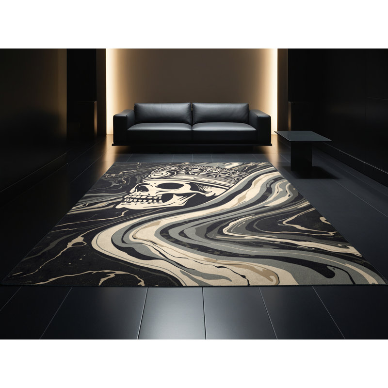 Tapis gris moelleux doux et moelleux Faunce Mictlantecuhtli, 7 x 10