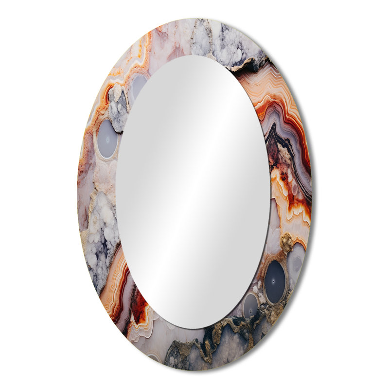 Géode en pierre beige et pêche - Simplicité - Paysages, miroir décoratif ovale sur métal, H 36 po x l 24 po