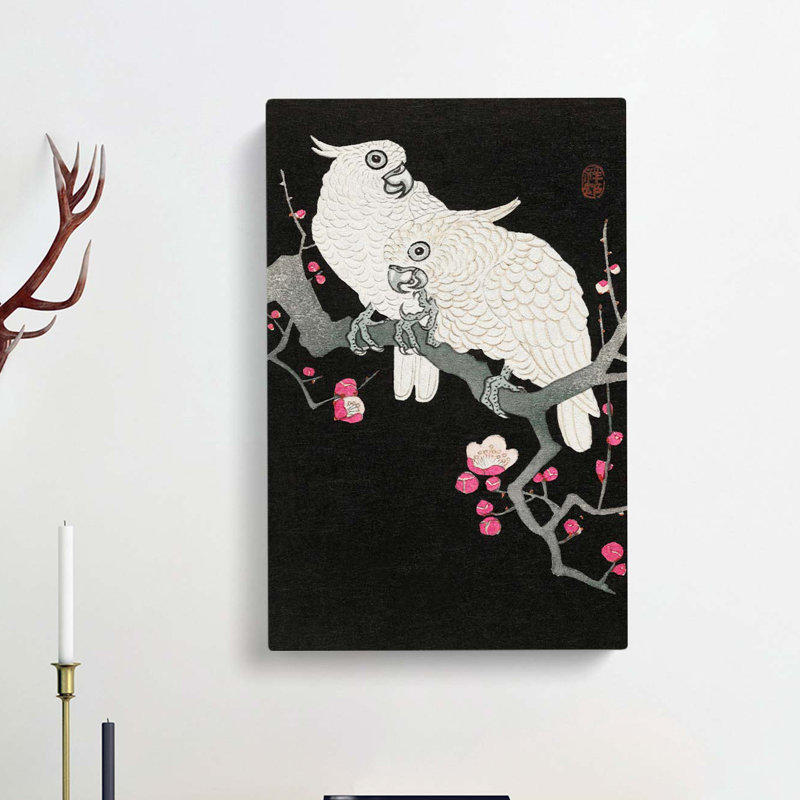 Plum Blossom Tree With Two Cockatoos by Ohara Koson - Wrapped Canvas Painting, 76cm H x 50cm W x 3cm D