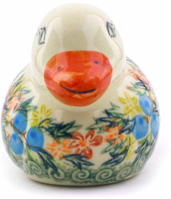 Figurine de canards en bleuets et papillonss en céramique