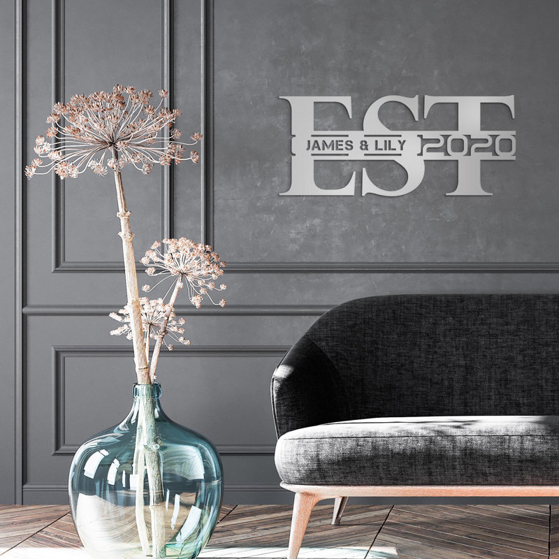Enseigne personnalisée, art mural en métal personnalisé avec noms et date, cadeau de mariage pour couple, cadeau d'anniversaire, décoration de pendaison de crémaillère