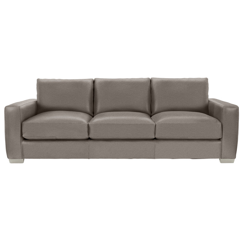 Dawkins 94'' Genuine Leather Square Arm Sofa, Antique White, Light Grey Leather 202-010
