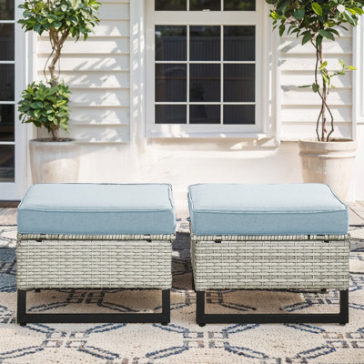 Ingvald All Weather Wicker Outdoor Patio Ottoman with Cushion(Set of 2)