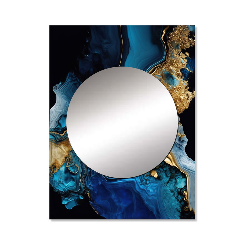 Abstract Geode Gold And Blue Marble IV - Marble Decorative Wall Mirror, Blue Mirror, Printed Metal Art, 40" x 30"