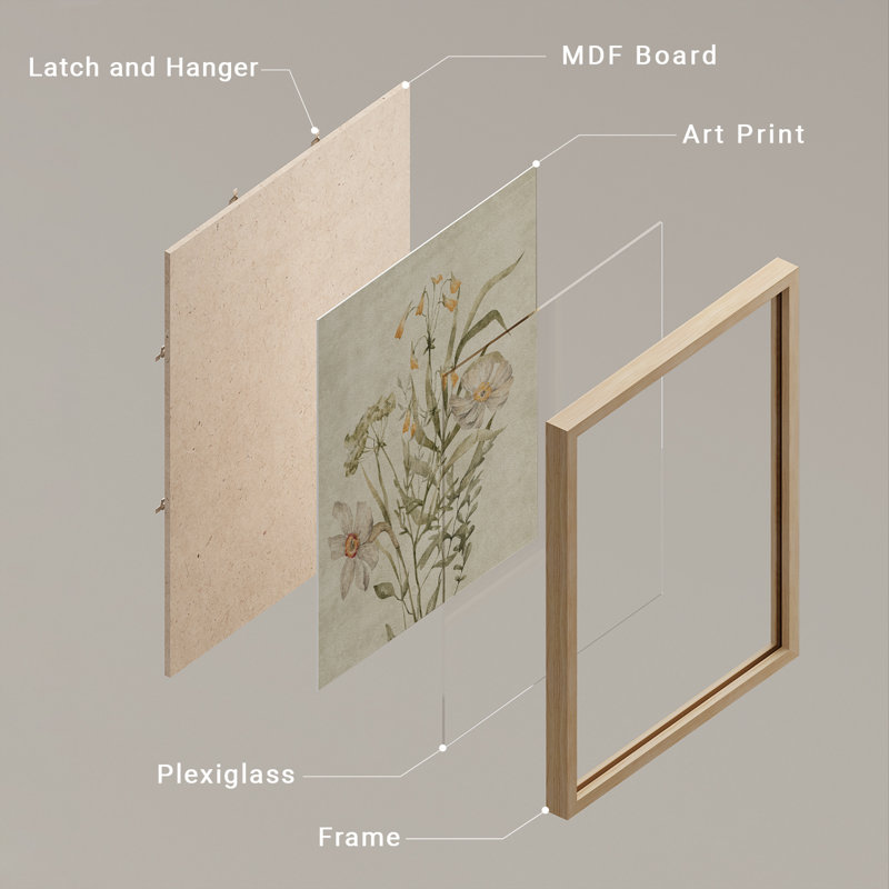 " Rustic Green Wildflowers Artwork Framed Prints Posters Bathroom Small Wall Art " 4 - Pieces, 10" H x 8" W, Natural