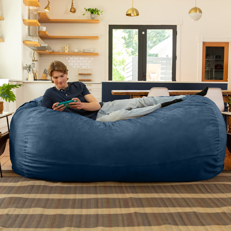7 Foot Giant Bean Bag Sofa, Navy Microsuede