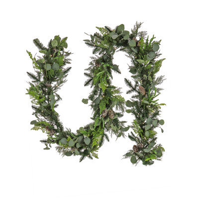 National Tree Company, Winter Garden Eucalyptus Mixed Tip Garland, Battery Operated with Timer