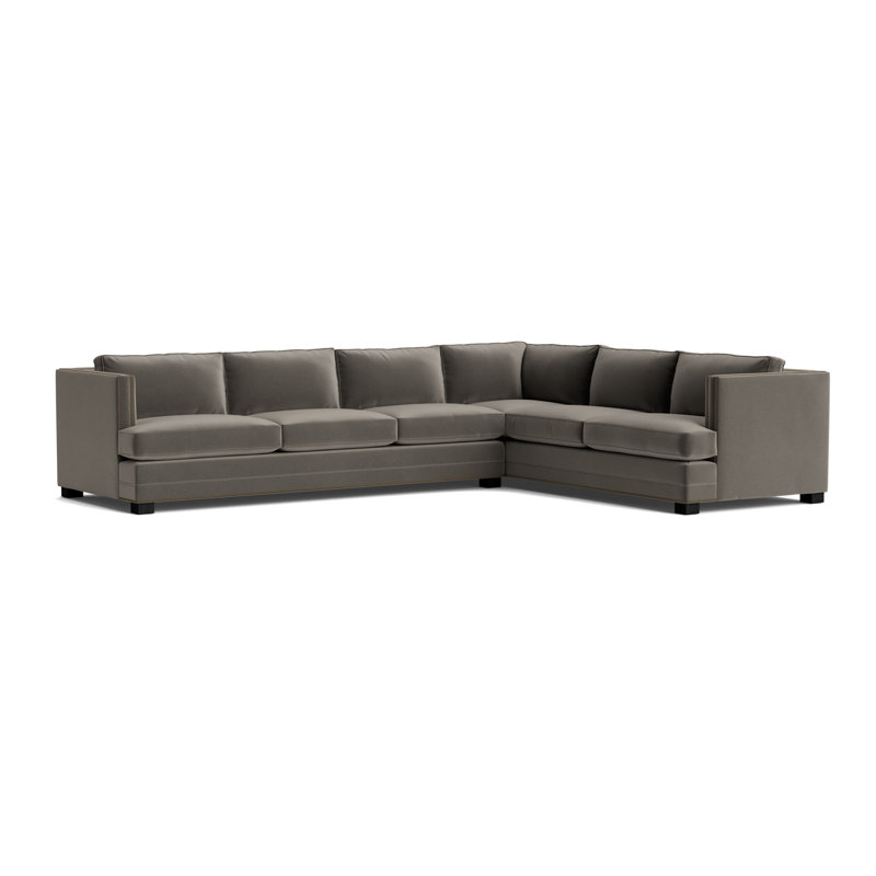 Keaton Chaise Sectional, Performance Velvet - Graphite, Black, Antique Brass