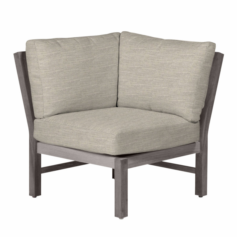 Fauteuil d'angle modulaire Club Teak - Huître, Teck huître, Pas de soudure, Lin colombe Sunbrella