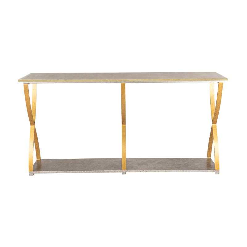 Mary Belle 72'' Console Table, Lite Travertine, Royal Silver/Royal Gold