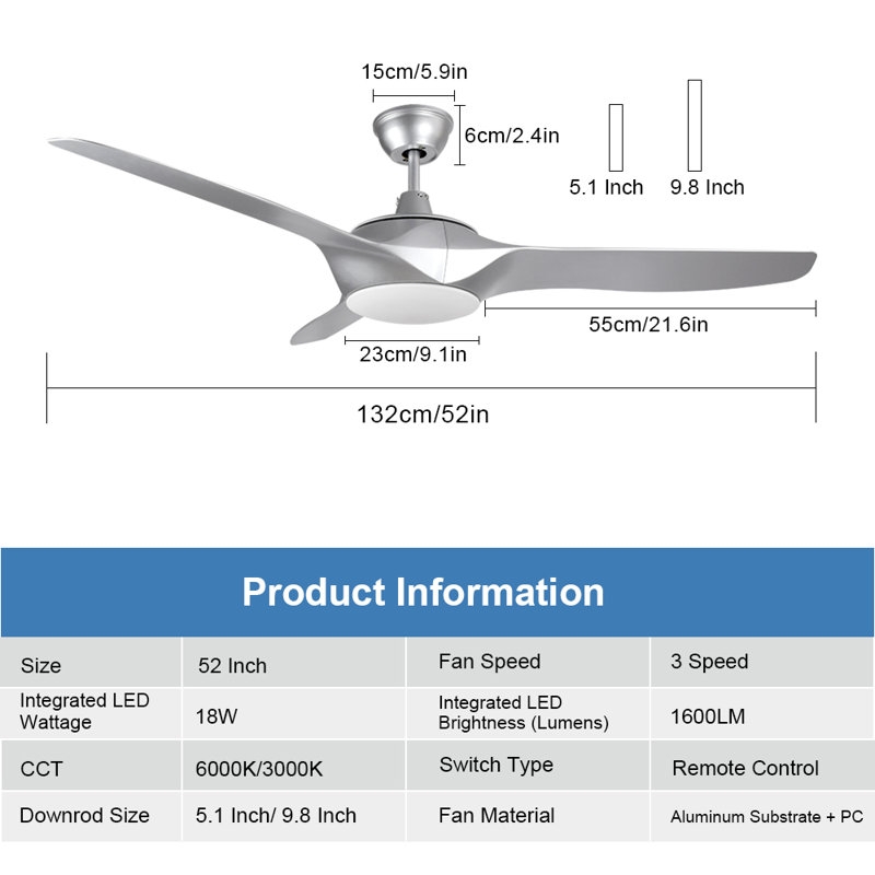 Adreana 132cm Ceiling Fan with LED Lights
