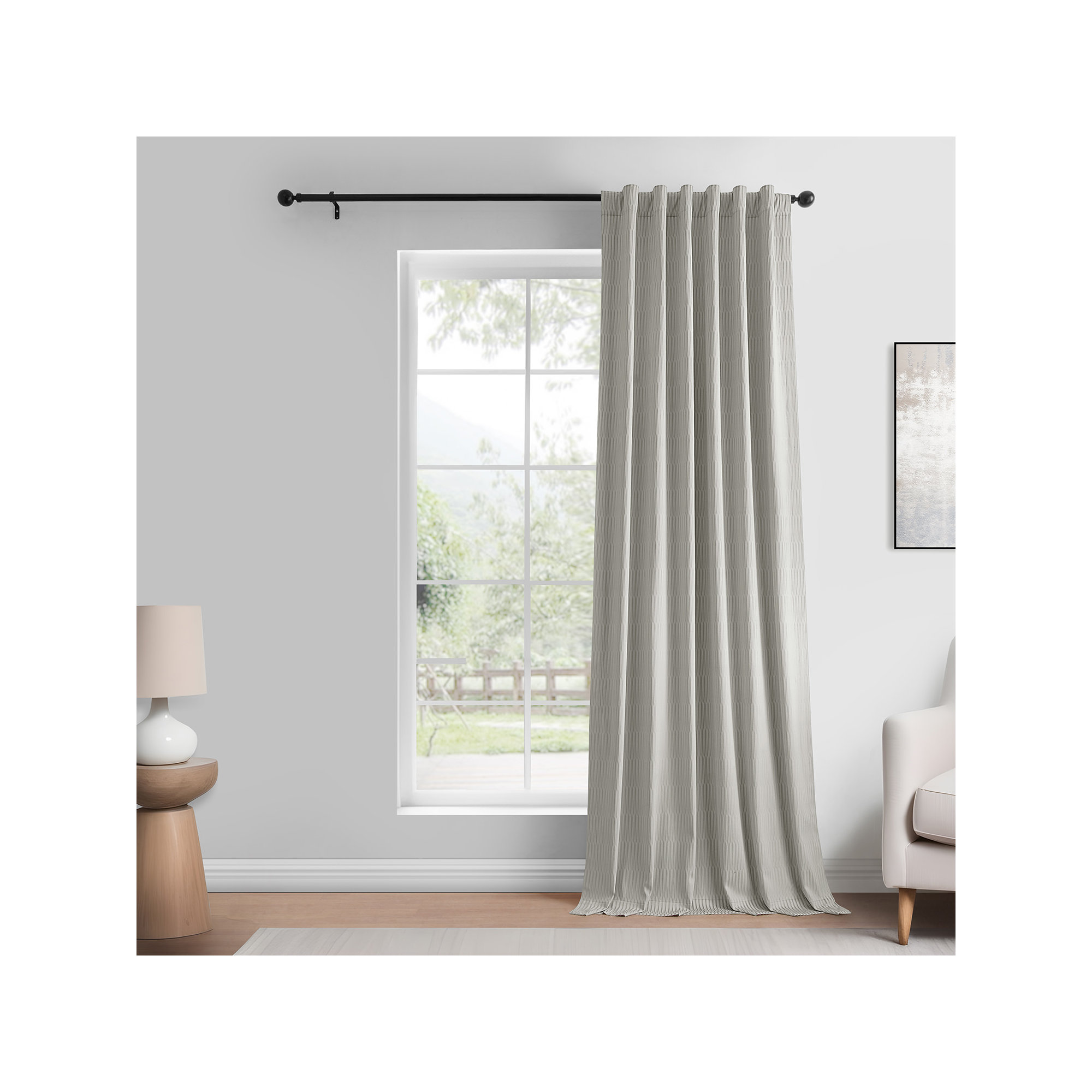Akieba Lines Velvet Room Darkening Curtains, Ivory, 50" W x 108" L