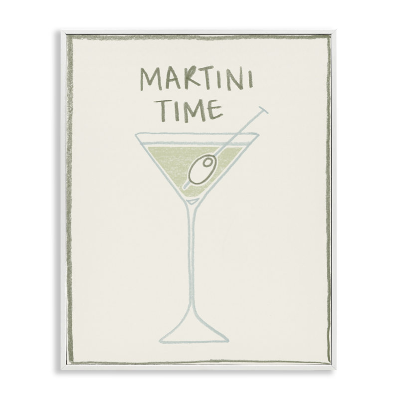 Giclée encadrée Minimal Martini Time, design par Grace Popp, H 30 po x l 24 po, Estampe numérique encadrée blanc bord de mer