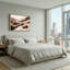 «Wavy Earth Tone Layers and Black Tree Silhouettes», art mural sur toile-1248876313