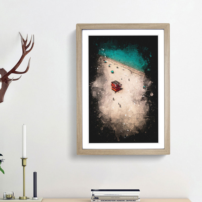 South Beach in Miami - Framed Print, 45cm H x 33cm W x 2cm D, Oak Framed