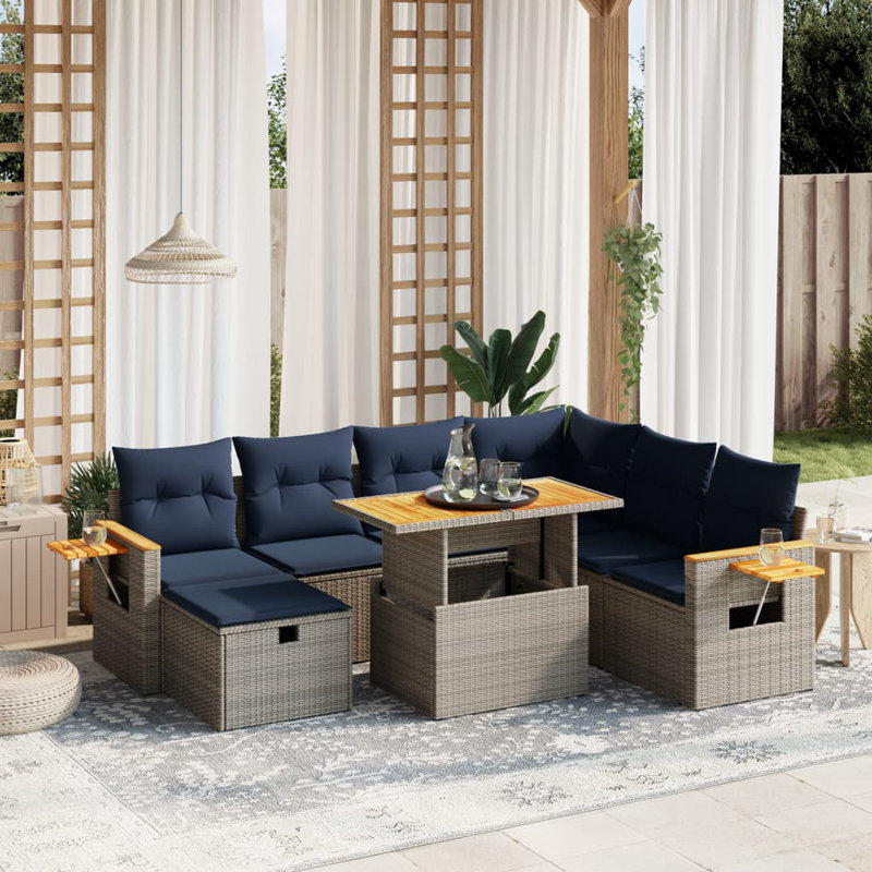  Ensemble de canapé de patio 8 pièces avec coussins en rotin de polyester, Gris, Bleu