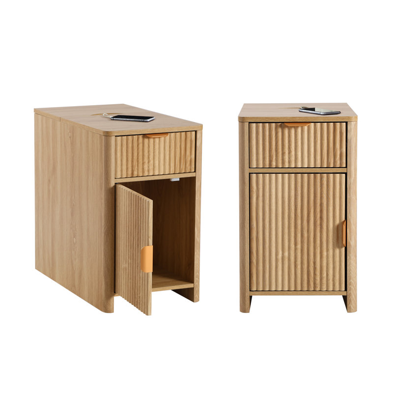 End Table With Storage And Charging Station, Natural