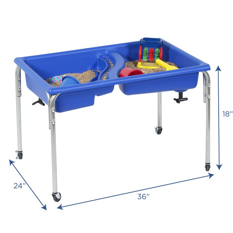 ECR4Kids 2-Station Sand and Water Adjustable Play Table, Sensory Bins,  Blue/Red 