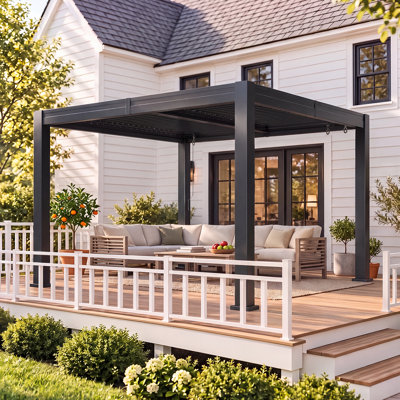 10 ft. W x 10 ft. D Outdoor Louvered Pergola with Adjustable Roof& Integrated Drainage, All Steel Rust-Resistant Patio Pavilion for Patios,Black