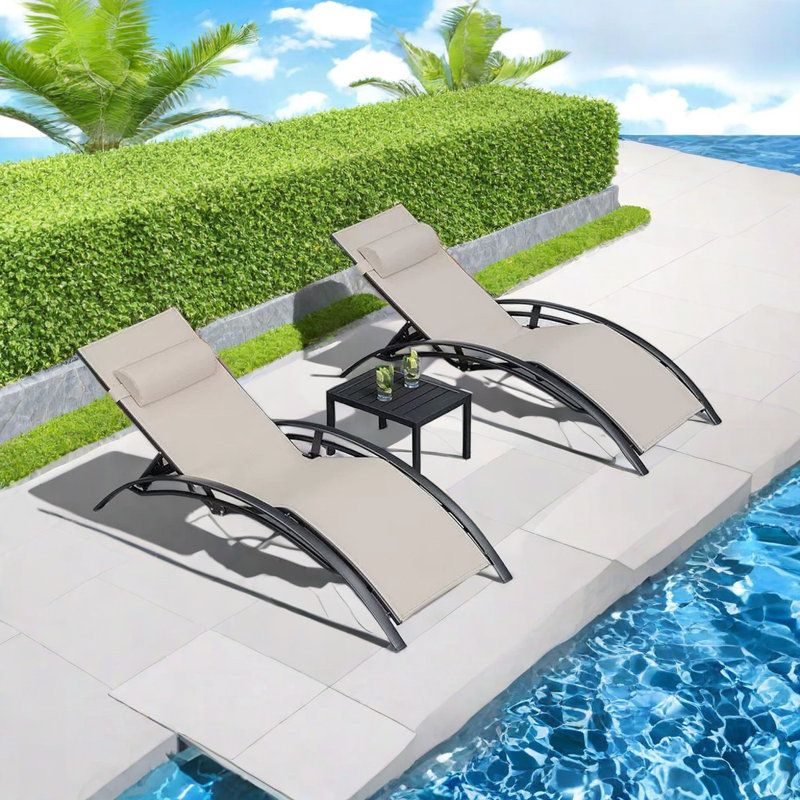 Outdoor Chaise Lounge Set with Table, Beige