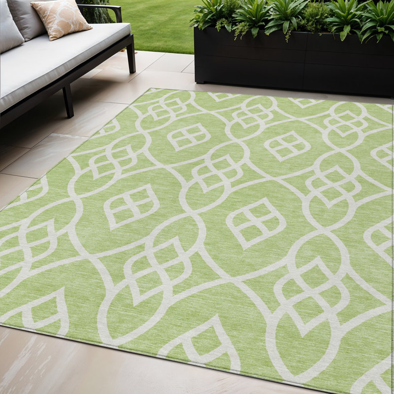 Tapis d'intérieur / extérieur 5 pi x 8 pi vert et ivoire à motif de treillis articulé