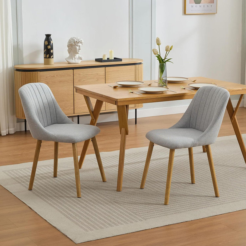 Set of 2/4 Modern Upholstered Dining Chairs, Ergonomic Back Support & 300lbs Capacity with Oak Legs, Gray, 2