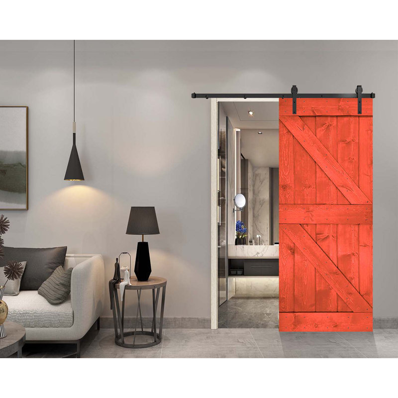 Porte de grange peinte 84 po 84 po, 28 po x 84 po, Rouge cerise