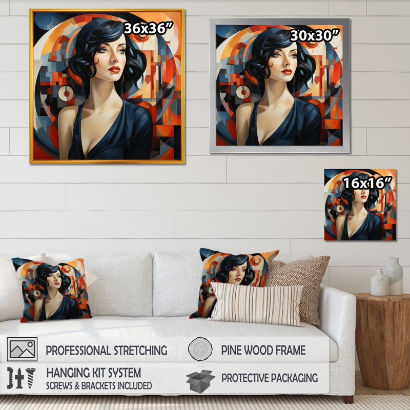 Cubisme multicolore, création de femme I - cubisme, art mural, H 36 po x l 36 po x P 1,5 po, Toile tendue