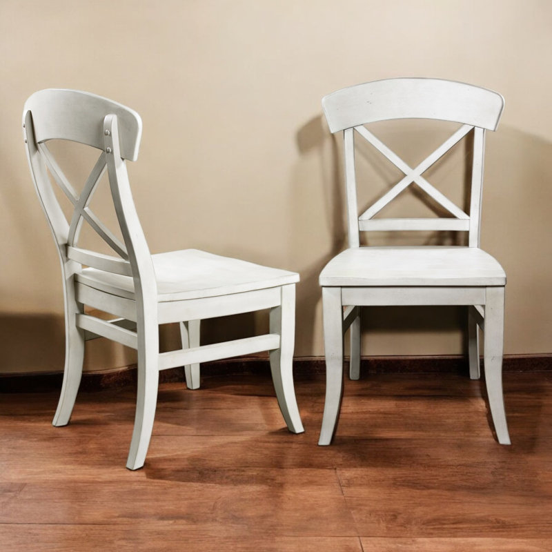 Dining Chairs, 2. Smoky White Finish. Saddle-Shaped Seat. Hardwood. 22"W X 23.82"D 40"H Side Chairs Of 2, Seats, Hardwood Construction. 40"H. Easy Assembly