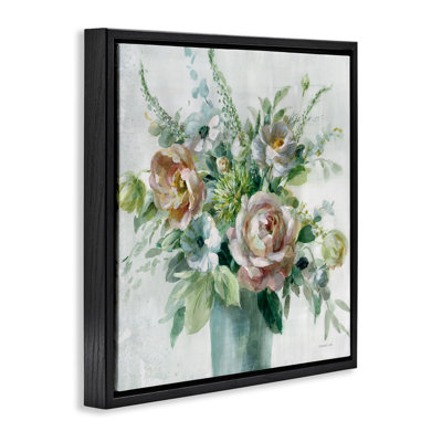 "Sage & Peach Blossoms", art mural sur toile flottante par Danhui Nai
