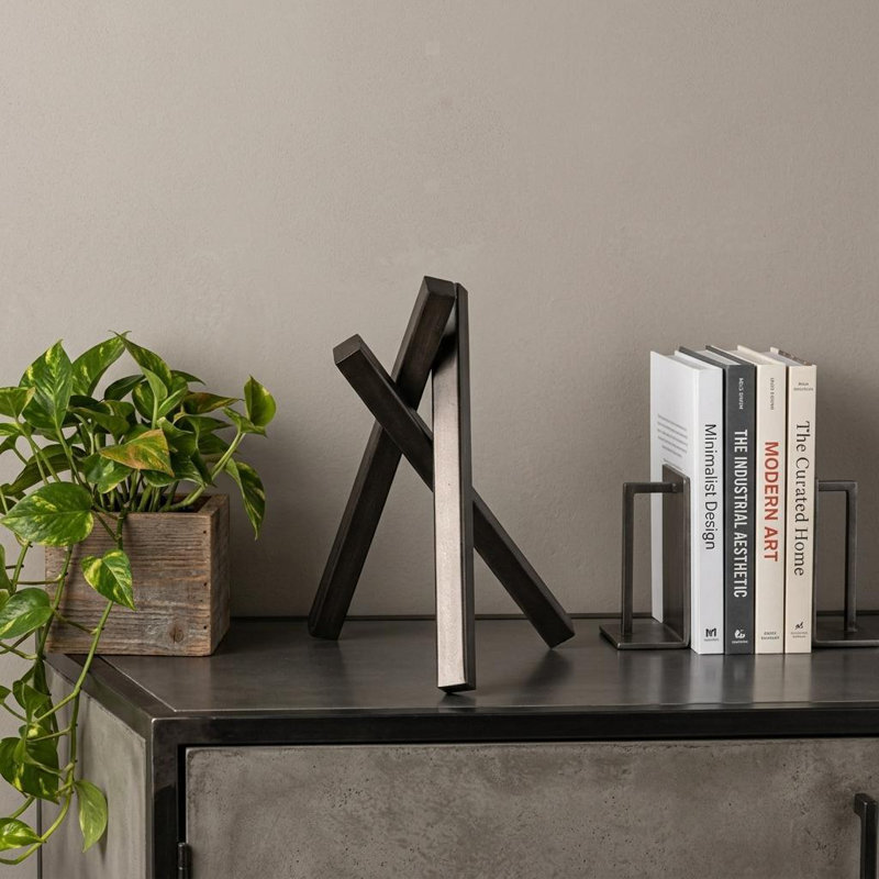 Sculpture de table géométrique abstraite en métal gris métal 12 po 12 po, H 10 po x l 7 po x P 8 po, Noir