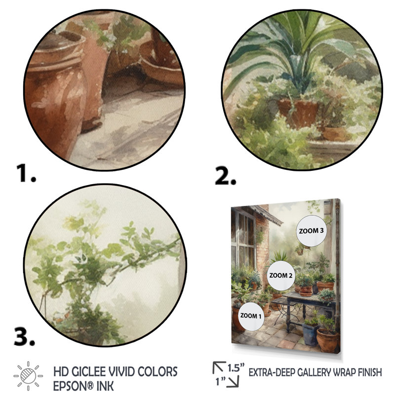 Rula Cottage, balcon, jardin I - impression, H 32 po x l 16 po x P 1 po, Cadre flottant doré