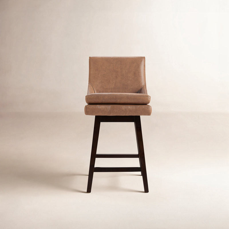 Zahara Neri Genuine Leather Swivel Counter & Bar Stool, Marseille Brown Genuine Leather, Counter Stool (26" Seat Height)