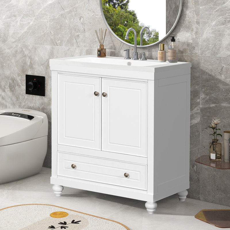 30.09'' Single Bathroom Vanity with Ceramic Sink Top 30 Inch Vanity Bathroom Vanity with Sink, White
