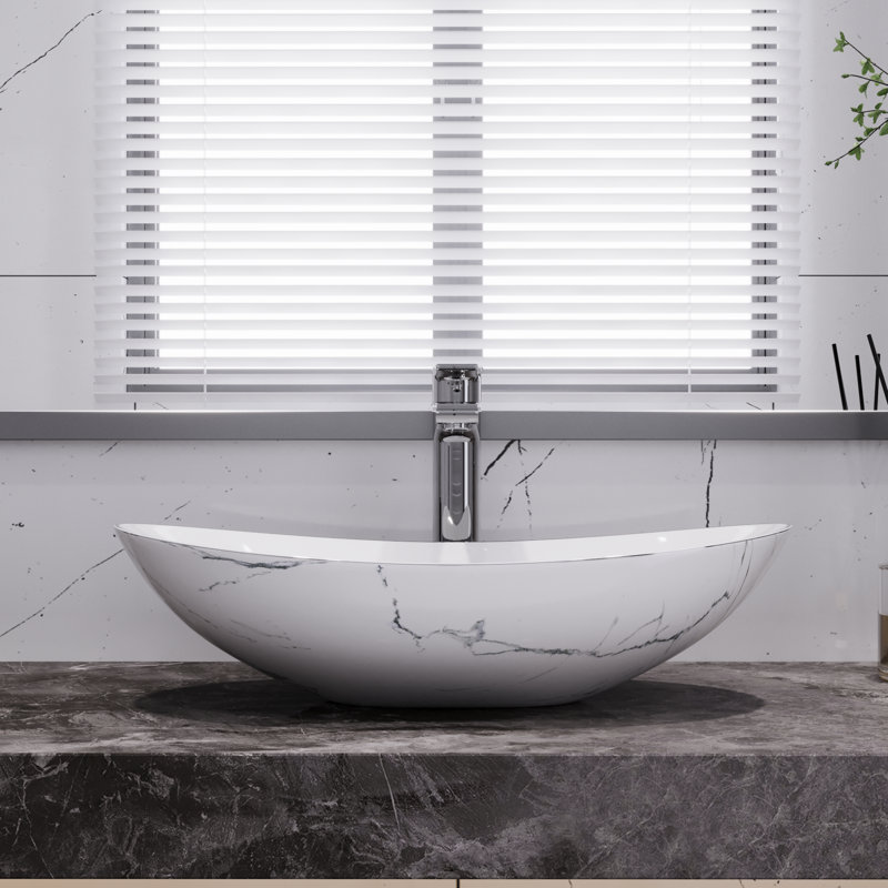 Vasque de salle de bain ovale en porcelaine vitrifiée blanche DeerValley 20,5 po x 13 po pour vanités étroites