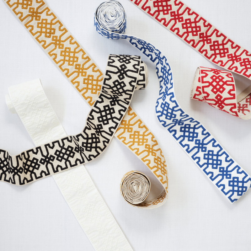 Knotted Trellis Tape , Crimson/Unbleached