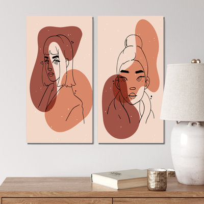 «Pop Retro Woman Portrait Minimalistic I», ensemble de 2 impressions