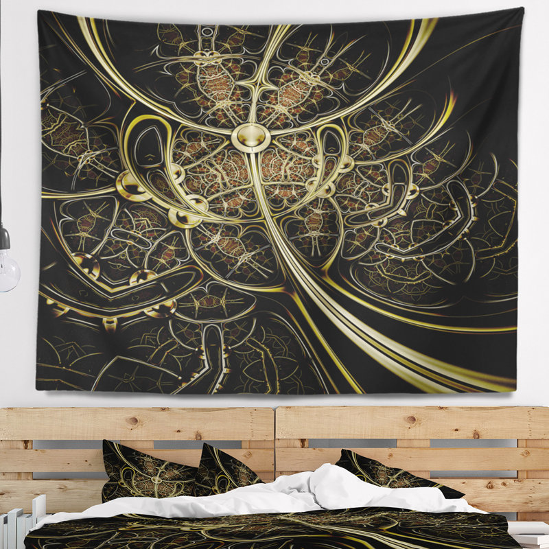 Tapisserie abstraite de modèle de tissu métallique or, H 32 po x l 39 po