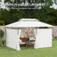 Pavillon de jardin avec espace extérieur 10 pi x 13 pi, blanc classique et cadre en métal blanc crème