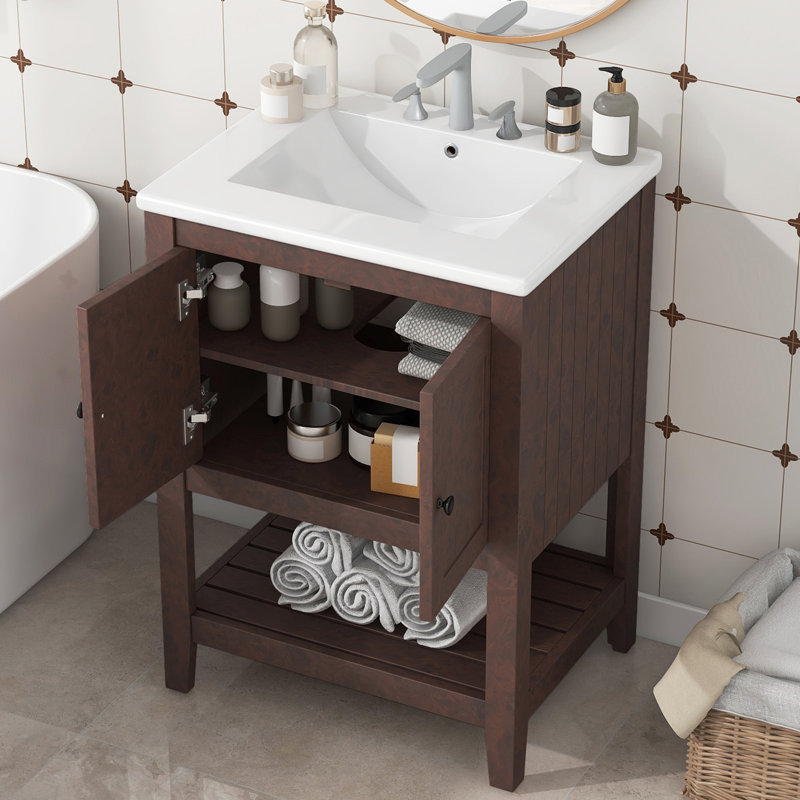 Meuble-lavabo élégant 24 po avec comptoir en céramique 24 po, Brown