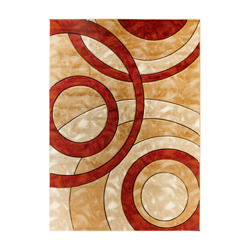 GLoryugs tapis moderne rouge foncé 8 x 10, cercle sculpté à la main, moelleux avec texture moelleuse